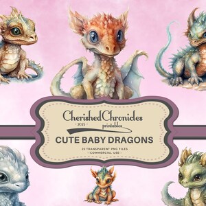 Watercolour Dragons Clipart Mega Bundle, PNG Digital Image Downloads, Nursery Decor, Sublimation, Junk Journal, Scrapbooking, Commercial Use