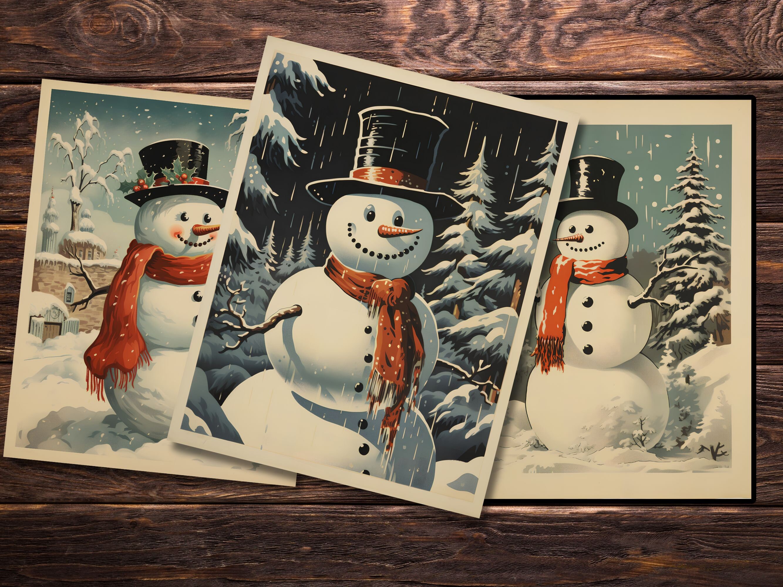 23 Vintage Snowman Journal Papers, 8.5x11 Inch, Printable