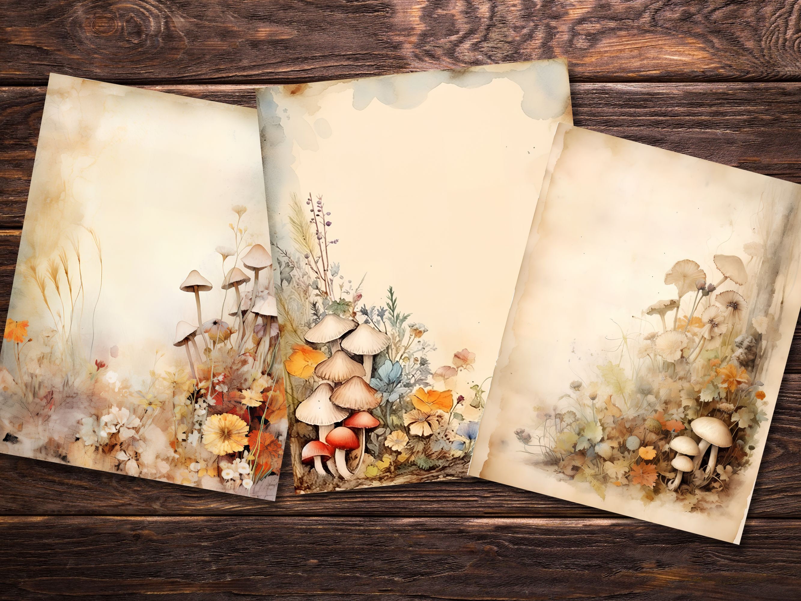 41 Wild Mushroom Junk Journal Papers, Mushroom Border Designs, 8.5x11 Scrapbook Digital Paper ...