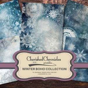 74 Winter Boho Journal Papers, Bohemian Textures, Snow Boho, 8.5x11 inch, Printable, Scrapbooking, Vintage, Digital Download, Junk Journal