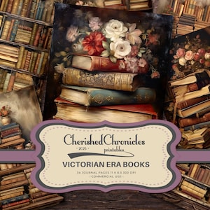 34 Victorian Era Book Arrangements, Journal Papers, Dark Academia, Librarian, Ephemera, 8.5x11, Junk Journal, Scrapbooking, Digital Download
