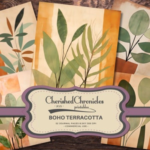 52 Boho Terracotta Journal Papers, Abstract, Minimalist  8.5x11 inch, Junk Journal, Printable, Bohemian, Digital Download, Scrapbooking