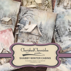 76 papeles de diario de cabañas de invierno en mal estado, 8,5x11 pulgadas, imprimible, diario basura, scrapbooking, descarga digital, Shabby Chic, Navidad