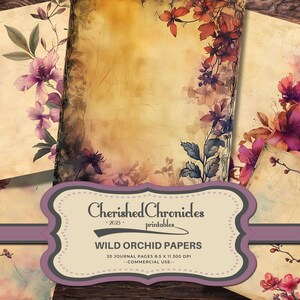 20 Wild Orchid Papers, 8.5x11 inch, Printable, Floral Junk Journal, Botanical Scrapbooking, Digital Download
