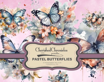 Watercolor Pastel Butterflies Clipart: Delicate Rainbow Insect Illustrations (PNG)