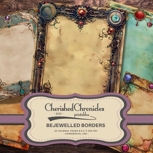 20 bordi ingioiellati, atmosfera dell'indovino, 8,5 x 11 pollici, stampabile, diario spazzatura mistico, scrapbooking zingaro, download digitale