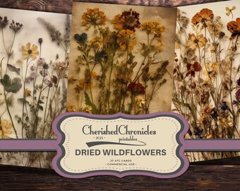 Druckbare ATC-Karten mit getrockneten Wildblumen: Vintage-Botanische Ephemera