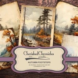 35 Autumn Footsteps Journal Papers, Fall-Themed Printable Pages, 8.5x11 inches, Junk Journal Kit, Digital Scrapbooking, Instant Download
