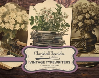 Vintage Typewriter Tags: Coffee & Flowers Ephemera (Digital Download)