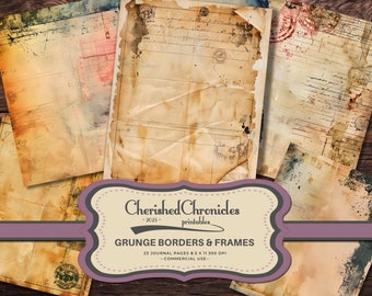 23 Grunge Borders and Frames, 8.5x11 inch, Printable, Junk Journal, Scrapbooking Accents, Digital Download