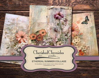 Ethereal Summer Collage Junk Journal Kit, 15 Pages, 8.5x11 inch, Printable, Scrapbooking, Digital Download