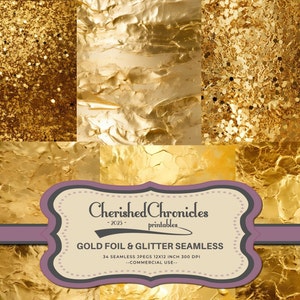 34 goudfolie & glitter naadloze texturen, 12x12 inch digitale papieren, scrapbooking, kaart maken, 300 DPI, direct downloaden, commercieel gebruik