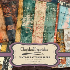 29 Vintage Pattern Papers, Mixed Media, Boho, Distressed, 8.5x11 Inch ...