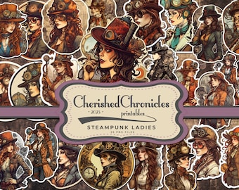 Steampunk-damporträtt: Utskrivbara efemera för skräpjournaler (direkt nedladdning)