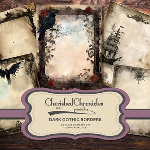 22 Dark Gothic Border Journal Pages, Printable Pages, 8.5x11 inches, Gothic Junk Journal Kit, Digital Scrapbooking, Digital Download