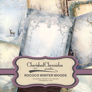 35 Rococo Winter Woods Journal Kit, Snowy Forest Theme, 8.5x11 inch, Printable, Junk Journal, Scrapbooking, Digital Download, Christmas Kit
