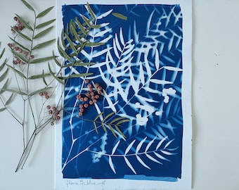 Impression cyanotypie originale A4, impression d'art mural poivre rose, impressions cyanotypie de vraies plantes pour les amoureux de la nature