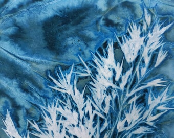 Impression cyanotypie originale 15 x 20 cm, oeuvre d'art murale en roseau, impression botanique de vraies plantes