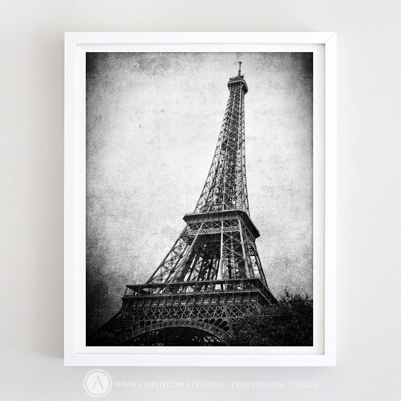 Paris Wall Art Eiffel Tower Print Vintage Photo Printable Black And White Poster France Home Decor Digital