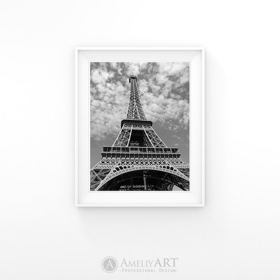 French Decor Eiffel Tower Print Paris Poster Black And White Wall Art Eiffel Tower Photography Printable France Art Digital Download