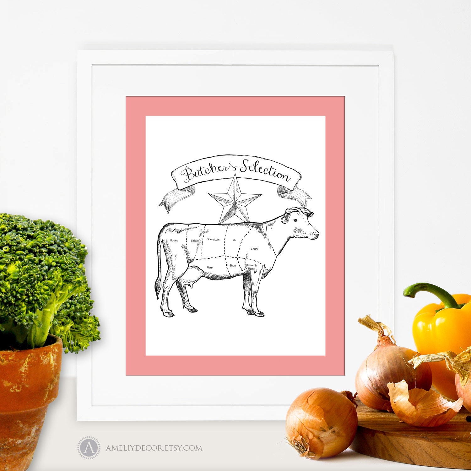 Butcher Print Cow Print Printable Kitchen Wall Art Butcher | Etsy