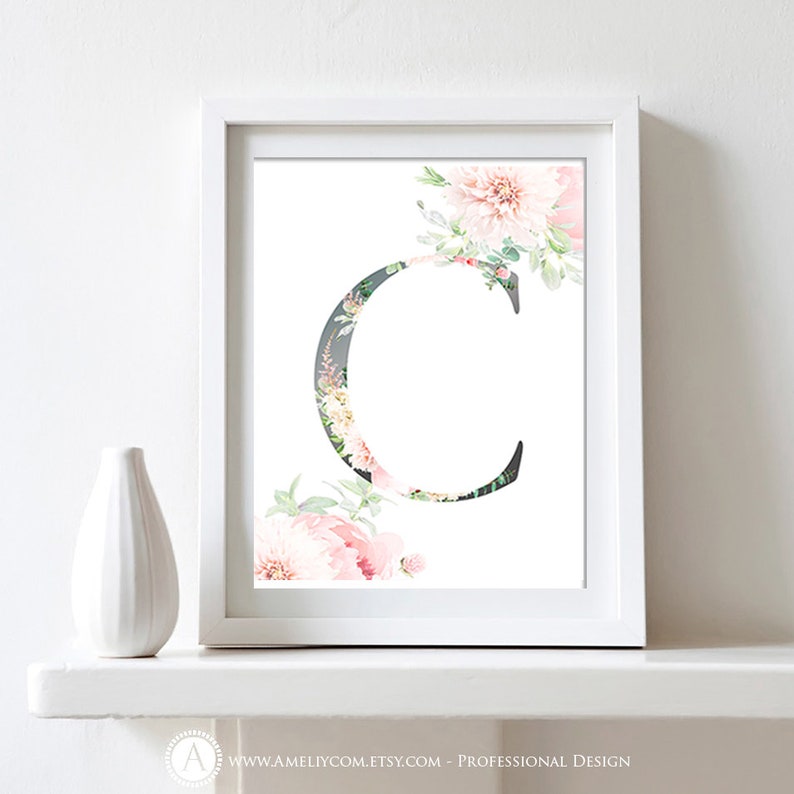 Nursery Monogram Letter C Print Pink Fl Personalized