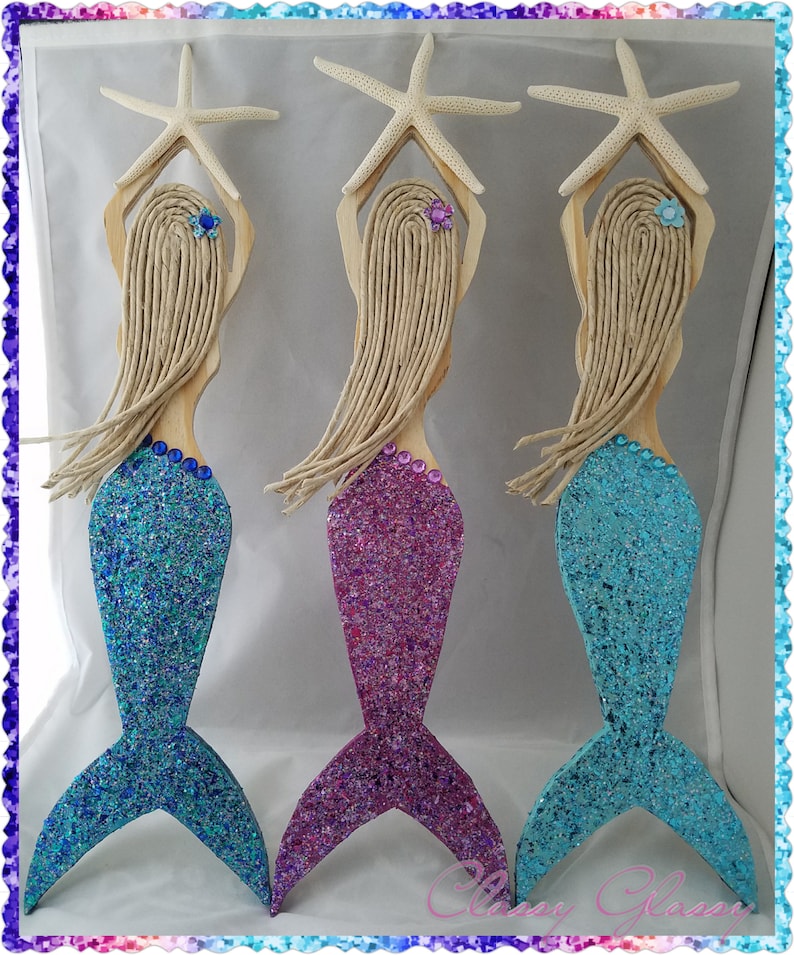 Mermaid Wall Decor 16 Purple Glitter Wooden Mermaid Etsy