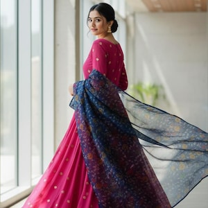 chiffon anarkali dress with dupatta Bandhej Chiffon Anarkali Set with Dupatta & Pant Orange / XL