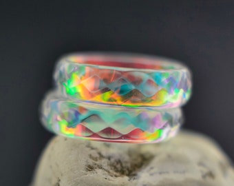 Colorful Resin Iridescent ring, Unicorn Sparkly ring, Rainbow jewelry gift for woman, Cute holographic jewelry for women