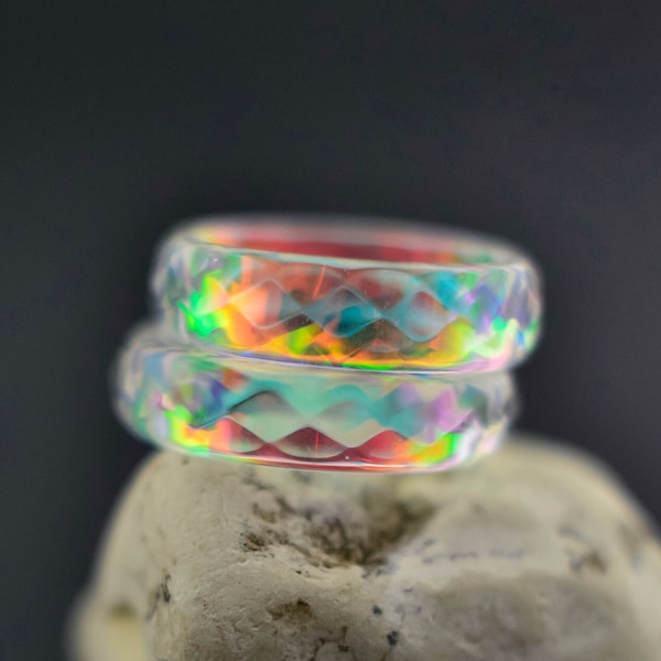 Colorful Resin Iridescent ring, Unicorn Sparkly ring, Rainbow jewelry gift for woman, Cute holographic jewelry for women
