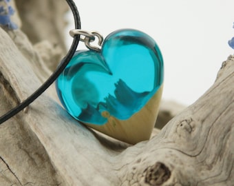 Small heart necklace, Blue cute heart pendant, anniversary gift for her, Valentine's day gift for girlfriend