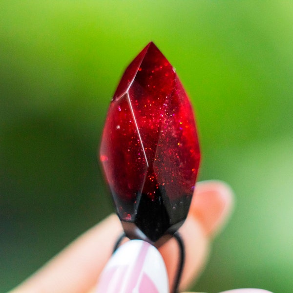 Glowing Red space crystal necklace, gift for him, Wood resin necklace for Men, Nebula pendant
