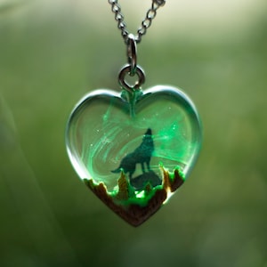 Wolf necklace, boyfriend gift, Wood resin heart pendant Anniversary gift for him, Birthday gift for him