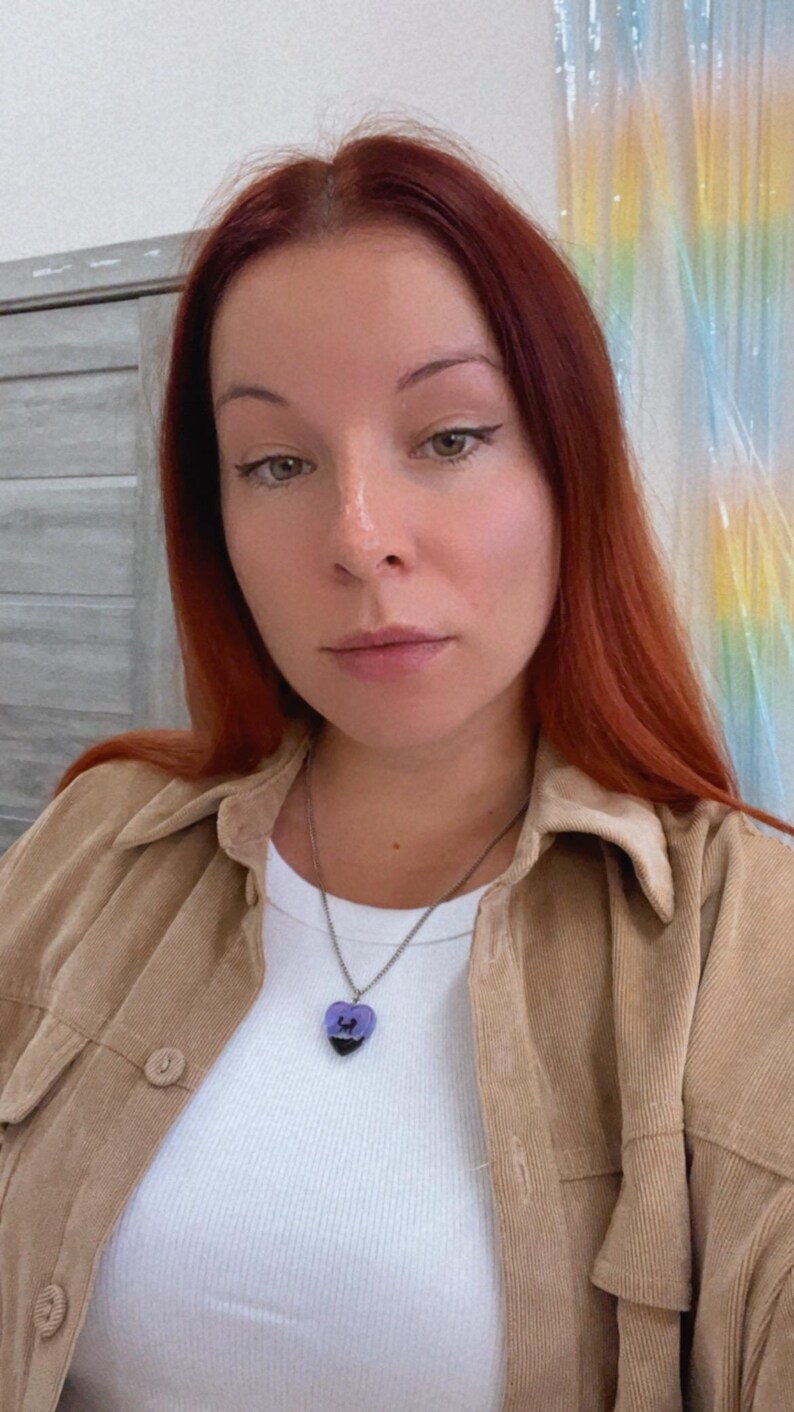 Purple Fox Necklace, Cute Heart Necklace, Wood Resin Jewelry Gift Etsy