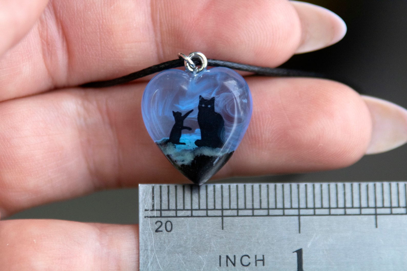 Black Cat Necklace Heart Necklace Cat Mom Gift Mother's Etsy