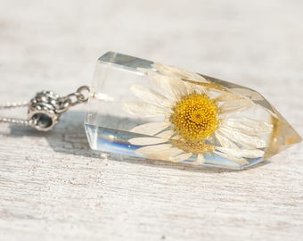 Daisy Necklace, Real Daisy Necklace, Real Flower Jewelry, Pressed Flowers, Boho Flower Necklace, Daisy Pendant, Real Dry Pressed Wildflower