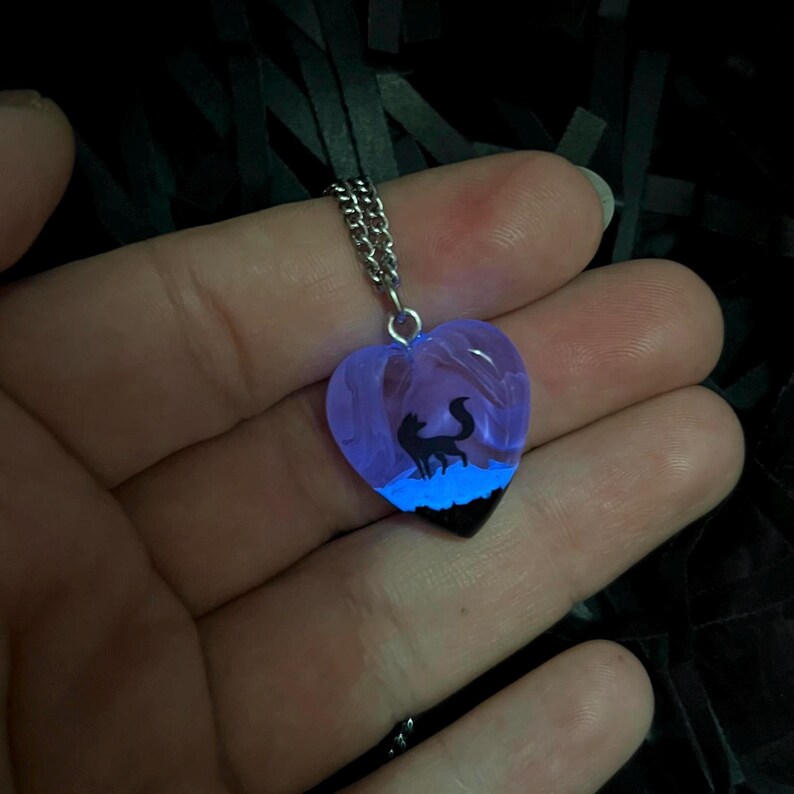 Purple Fox Necklace, Cute Heart Necklace, Wood Resin Jewelry Gift Etsy