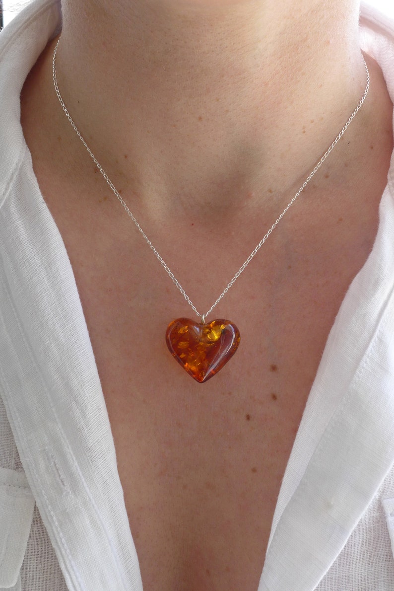 Amber Heart Necklace Etsy