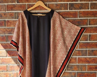 Kaftan - Geometric block - Brick red & Black, Summer Kaftan, Resort wear, Beach Coverup