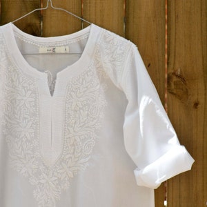Túnica Chikankari - Blanca