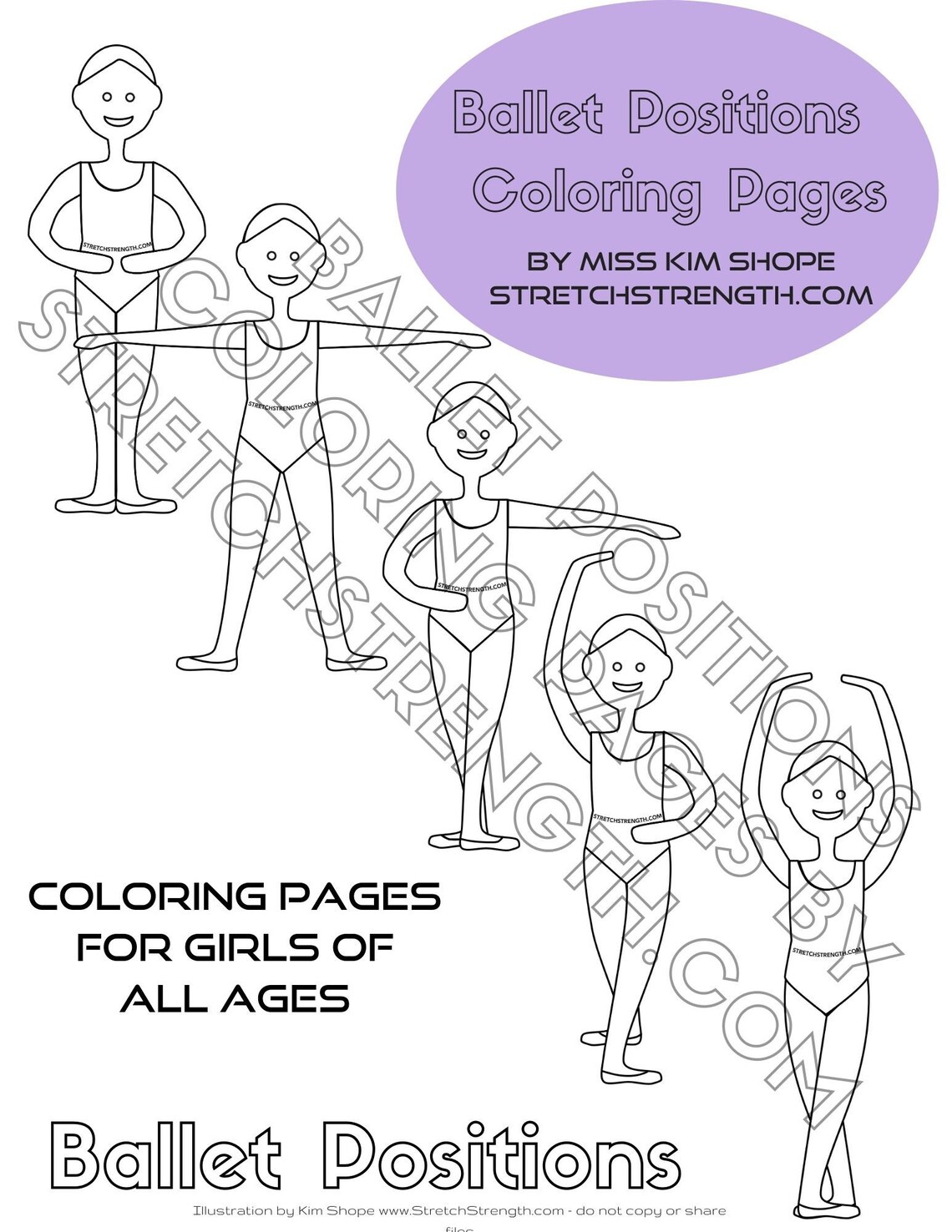 Five Ballet Positions Coloring Pages for Girls and Boys BIG - Etsy