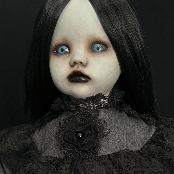 Altered Doll, Art Doll, Porcelain Doll, Creepy Doll, Horror Doll, OOAK Doll, Gothic Doll, Victorian Doll, Vintage Doll, Black Hair Doll