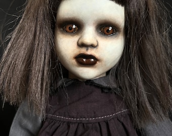 Creepy Doll, Porcelain Doll, Horror Doll, OOAK Doll, Gothic Doll, Vintage Doll, Brown Hair Doll