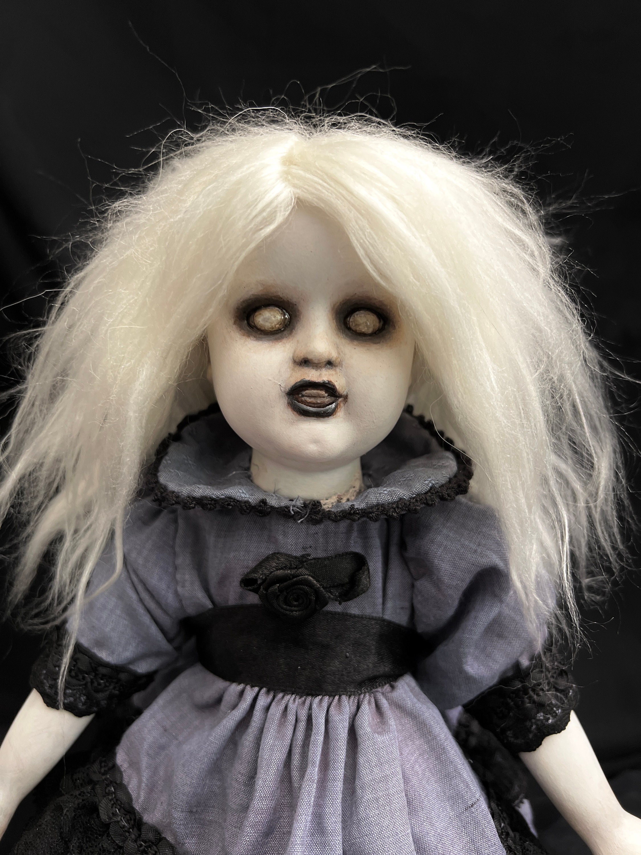 White Hair Creepy Doll, Altered Doll, Art Doll, Blind Eye