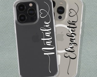 Custom Cursive Personalized Name Clear Phone Case: iPhone 17 Pro Max 16 15 MagSafe