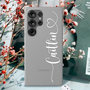 Custom Name Soft Flexible Semi-transparent Case for Galaxy S25 Ultra S25 Plus S24 S23 Ultra Personalized S22 Plus Cursive S21 S20 Cute Heart