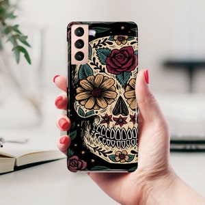 Skull Floral Case for Galaxy S25 Ultra S25 Plus Galaxy S24 Ultra Galaxy S23 plus Galaxy S22 Galaxy S21 Roses Dia De Los Muertos