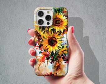 Art Sunflower Floral Phone Case for iPhone 15 Pro Max iPhone 14 Pro case iPhone 14 Plus, iPhone 13 Pro Max 12 11 XR Max Tough Magsafe