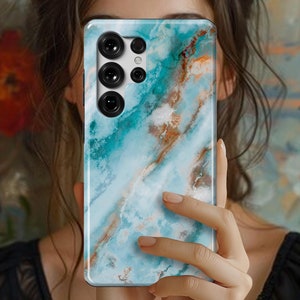 Granite Turquoise Marble Case for Galaxy S25 Ultra S25 Plus Samsung Galaxy S24 Plus Galaxy S23 Galaxy S22 S21 plus Aesthetic Cute