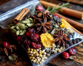 Especias navideñas para cocinar a fuego lento, regalo para anfitrionas, popurrí de especias navideñas, regalo para calcetines navideños, regalo de inauguración de la casa, regalo de spa navideño hecho a mano